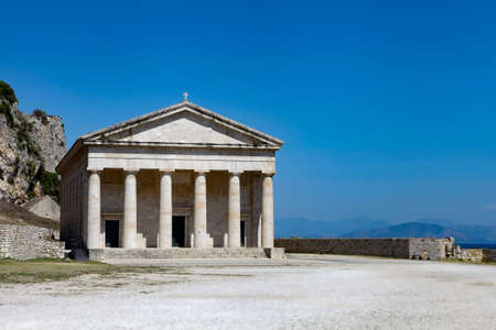 Ancient alike greek temple at Corfu island in Greece. corfu acropolis at day timeの写真素材