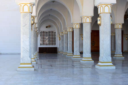 Marble posts of Mubarak Mosque, Islamic church in Egypt. Big mosque in Sharm-El-Sheikh at day time....