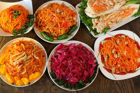 Lot of Korean salads on the table. delicious organic food for veganの写真素材