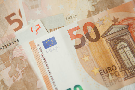 50 euro banknotes. European Union Currency banknotes. euro moneyの写真素材