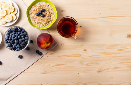 oat meal porridge as healthy organic vegan breakfast conceptの写真素材