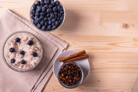 oat meal porridge as healthy organic vegan breakfast conceptの写真素材