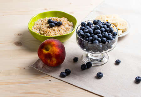 oat meal porridge as healthy organic vegan breakfast conceptの写真素材