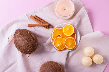 aromatherapy vanilla and cinnamon candlesの写真素材