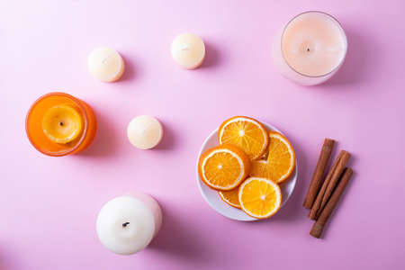 aromatherapy vanilla and cinnamon candlesの写真素材