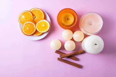 aromatherapy vanilla and cinnamon candlesの写真素材