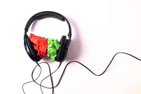 different stationary supplies items on white office or studying deskの写真素材