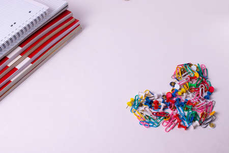 different stationary items on the office or student's deskの写真素材