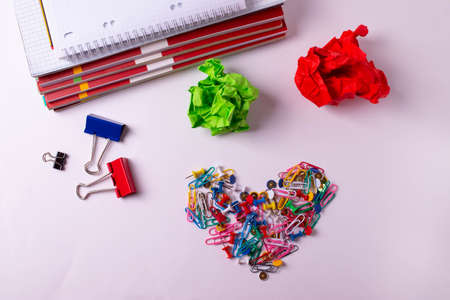 different stationary items on the office or student's deskの写真素材