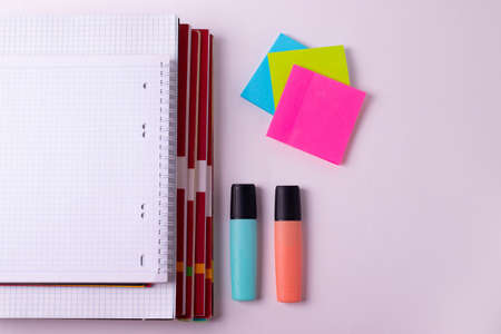 different stationary items on the office or student's deskの写真素材
