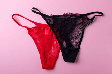 women lace silk panties on pink backgroundの写真素材