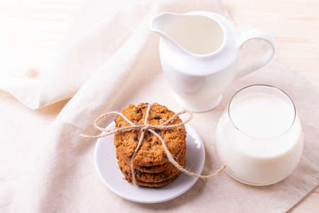 homemade oatmeal cookies on rustic backgroundの写真素材