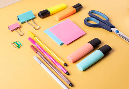 a group of different colorful stationary items