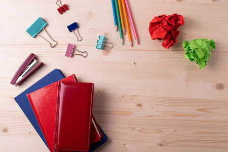 a group of different colorful stationary itemsの写真素材