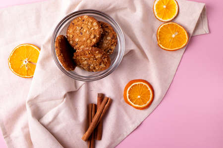 tasty homemade musli cookies as a yummy snack conceptの写真素材