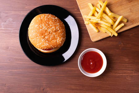 burger on rustic surface