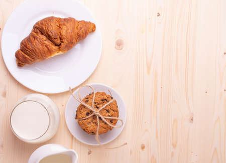 homemade oatmeal cookies on rustic backgroundの写真素材