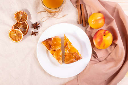 delicious natural homemade peach apricot cinnamon and honey pieの写真素材