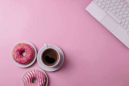 sweet yummy pink doughnutsの写真素材