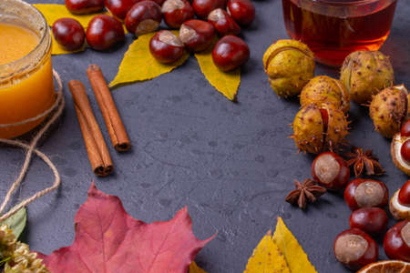 autumn leaves concept on darkの写真素材