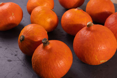 pumpkins on blackの写真素材