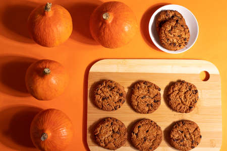 homemade oatmeal cookies on ginger backgroundの写真素材
