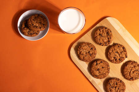 homemade oatmeal cookies on ginger backgroundの写真素材