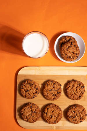 homemade oatmeal cookies on ginger backgroundの写真素材