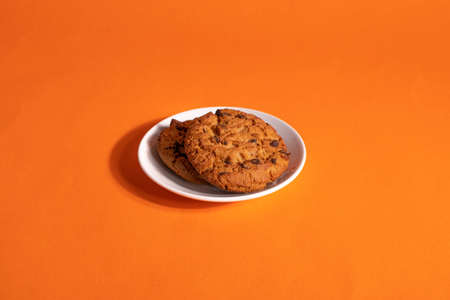 homemade oatmeal cookies on ginger backgroundの写真素材