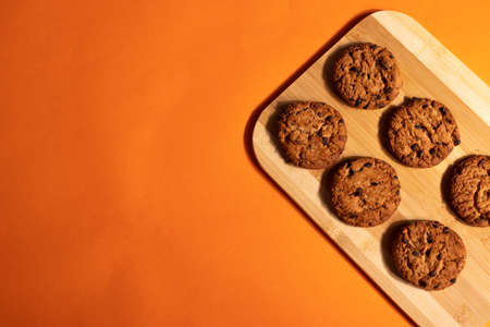 homemade oatmeal cookies on ginger backgroundの写真素材