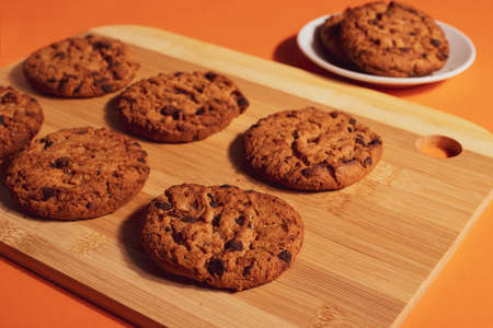 homemade oatmeal cookies on ginger backgroundの写真素材