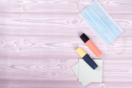 different stationary items as the means of educational or working process during pandemia timesの写真素材
