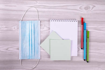 different stationary items as the means of educational or working process during pandemia timesの写真素材