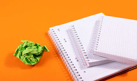 stationary concept on orange backgroundの写真素材