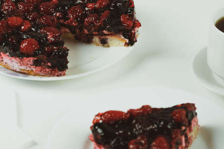 sweet strawberyy , blackberry, cherry or other berries pie or tart on white background.の写真素材
