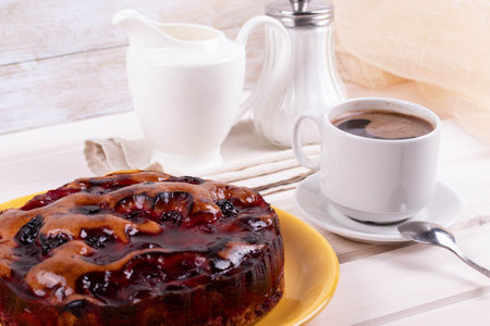 delicious freshly baked berry pie on a rustic backgroundの写真素材