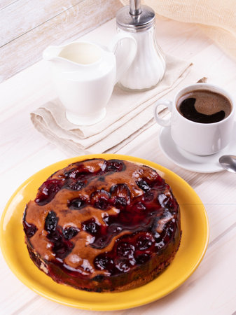 delicious freshly baked berry pie on a rustic backgroundの写真素材