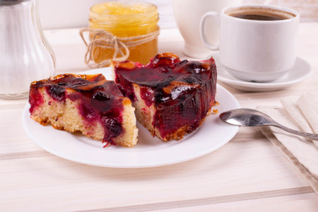 delicious freshly baked berry pie on a rustic backgroundの写真素材