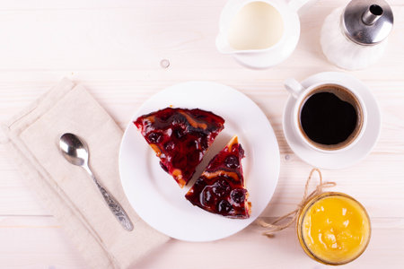 delicious freshly baked berry pie on a rustic backgroundの写真素材