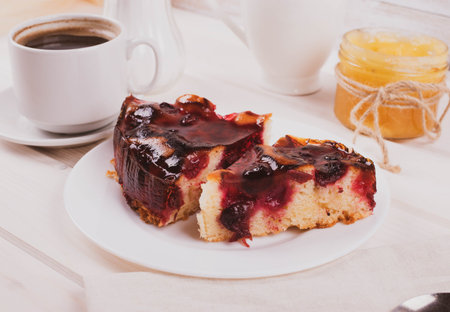 delicious freshly baked berry pie on a rustic backgroundの写真素材