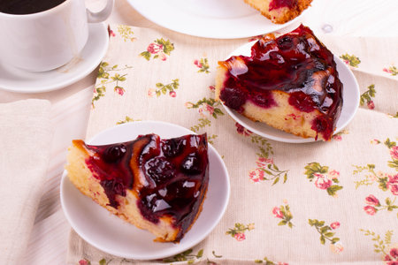 delicious baked jam biscuit pie on the light wooden surfaceの写真素材