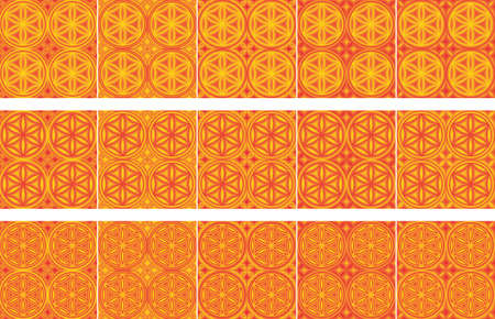 set of 15 seamless patterns with solar signs orange