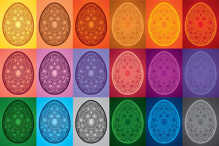set of 18 decorative eggs. vetor illustration.のイラスト素材