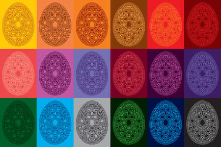 set of 18 decorative eggs. vetor illustration.のイラスト素材
