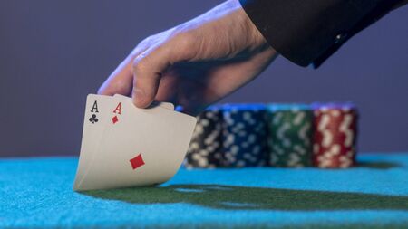 poker chips, poker dice, moneyの写真素材