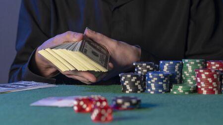 poker chips, poker dice, moneyの写真素材