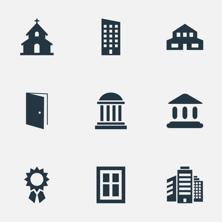 Set Of 9 Simple Construction Icons. Can Be Found Such Elements As Superstructure, Academy, Booth And Other.のイラスト素材