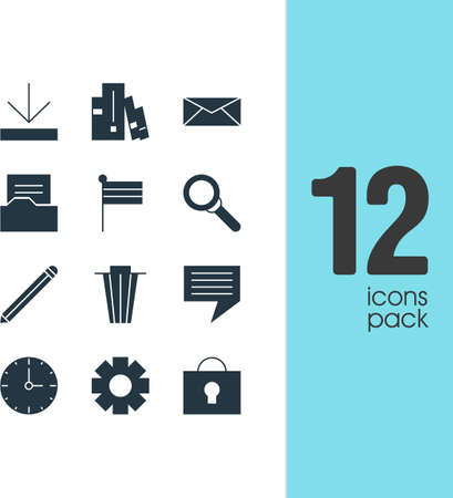 Vector Illustration Of 12 Web Icons. Editable Pack Of Bookshelf, Document Directory, Keyhole And Other Elements.のイラスト素材
