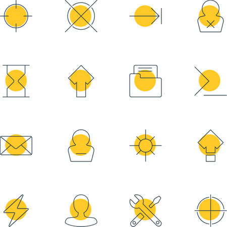 Vector Illustration Of 16 Interface Icons. Editable Pack Of Sunshine, Cancel, Remove User And Other Elements.のイラスト素材