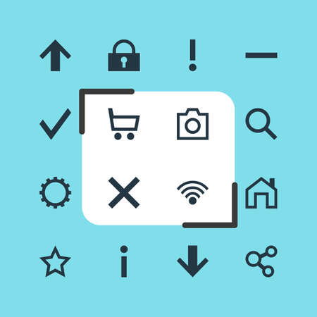 Vector Illustration Of 16 Interface Icons. Editable Pack Of Wrong, Cordless Connection, Confirm And Other Elements.のイラスト素材